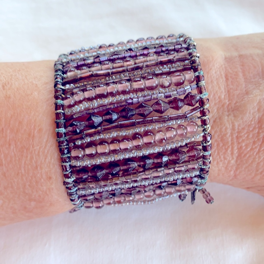 NWOT Marc Labat Vintage Beautiful Lilac  Beaded Adjustable Cuff Bracelet